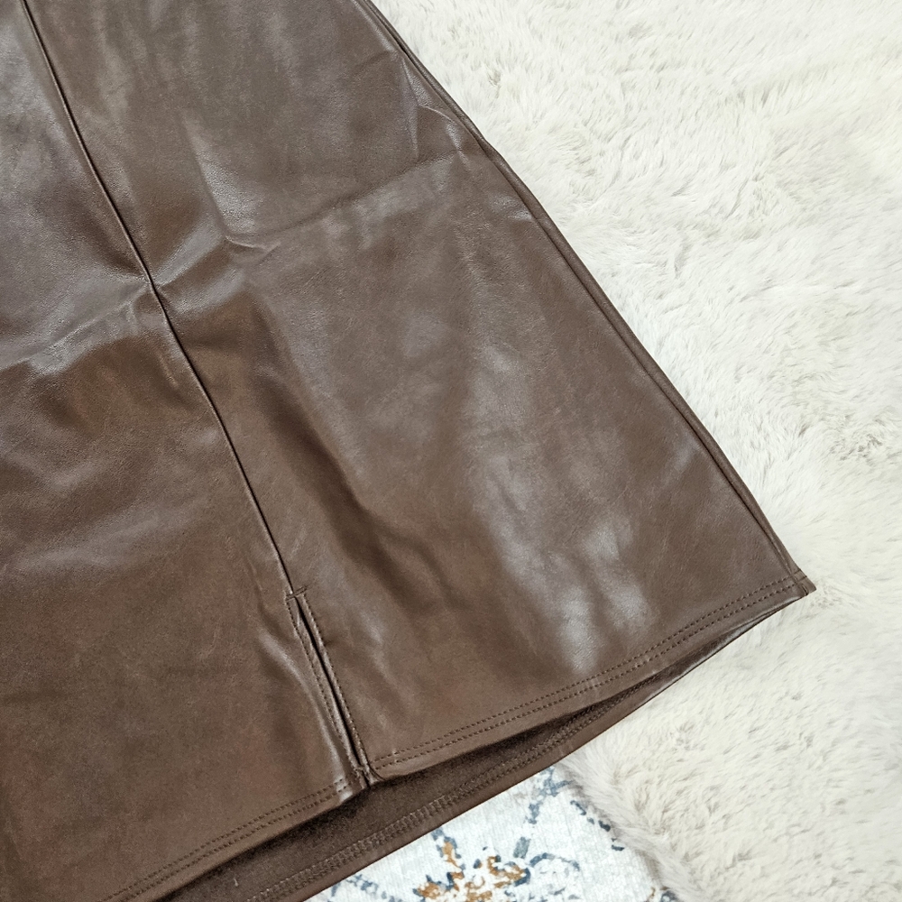 Old Navy Faux Leather Mini Skirt XL Brown BNWT - Picture 3 of 8
